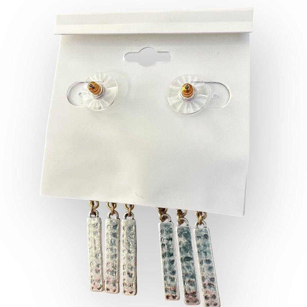 CAbi Hammered Metal TRIO ID I.D. Earrings #2157 Gold Silver Tone New $39 - Picture 3 of 4